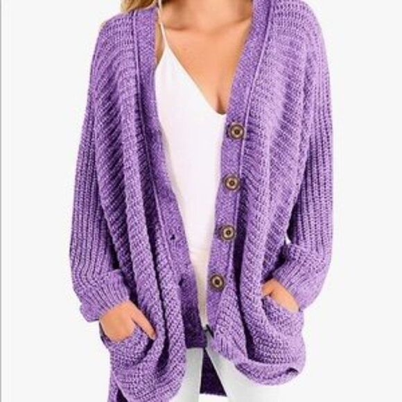 New Plus Size Button Down Chunky Sweater Coat - Picture 4 of 6